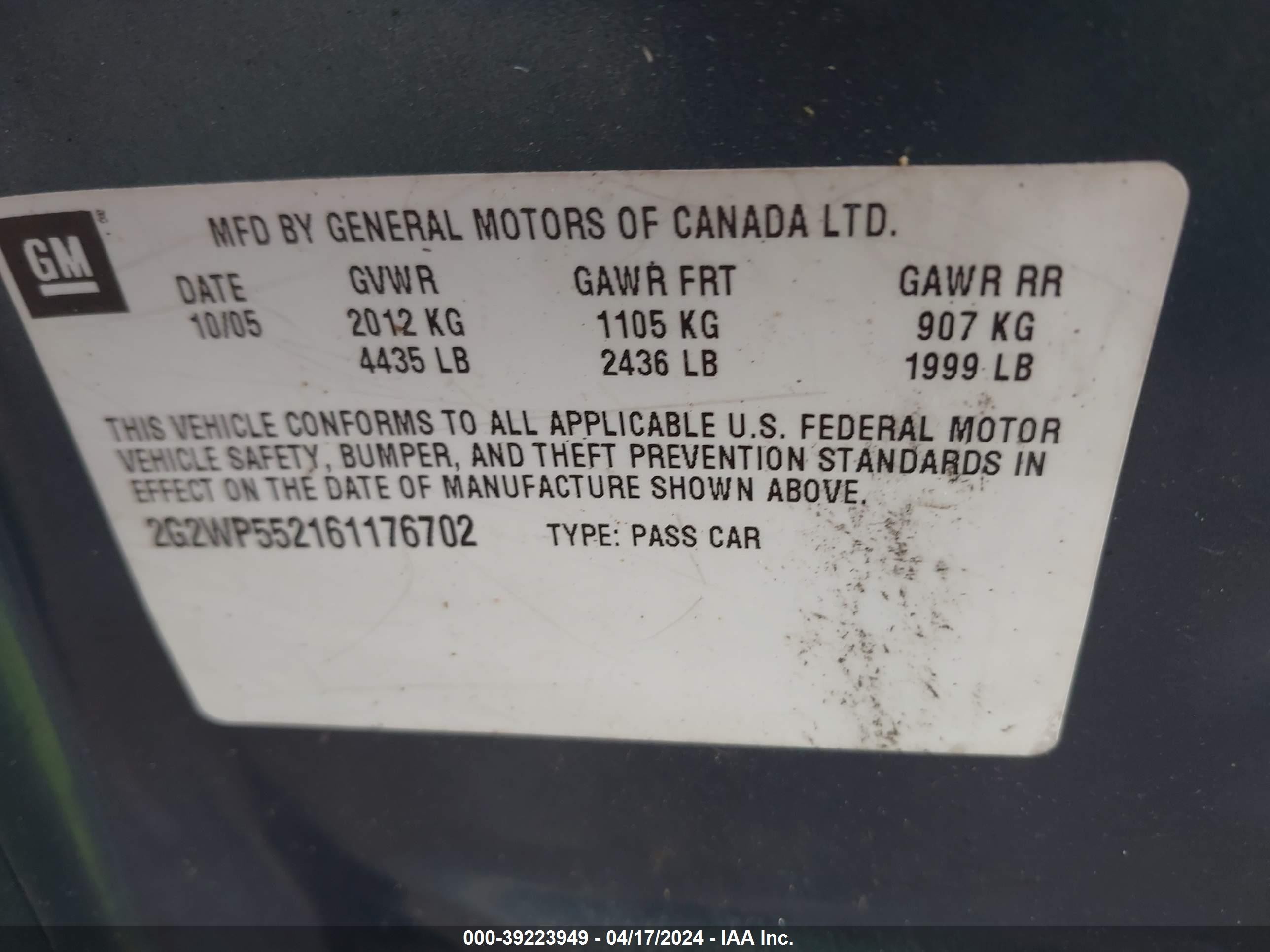 Photo 8 VIN: 2G2WP552161176702 - PONTIAC GRAND PRIX 