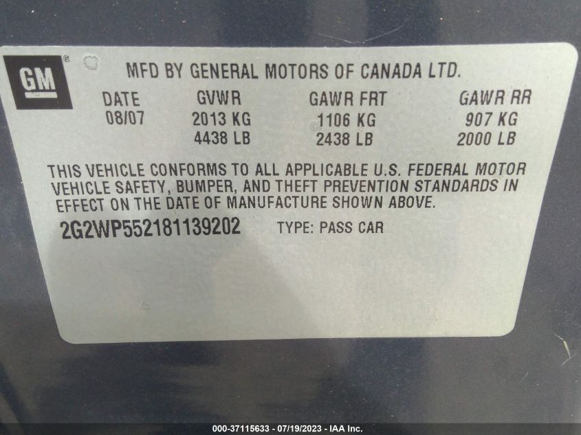 Photo 8 VIN: 2G2WP552181139202 - PONTIAC GRAND PRIX 