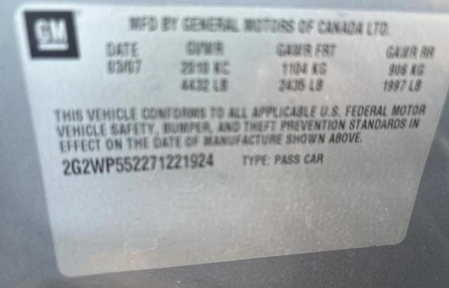 Photo 9 VIN: 2G2WP552271221924 - PONTIAC GRAND PRIX 