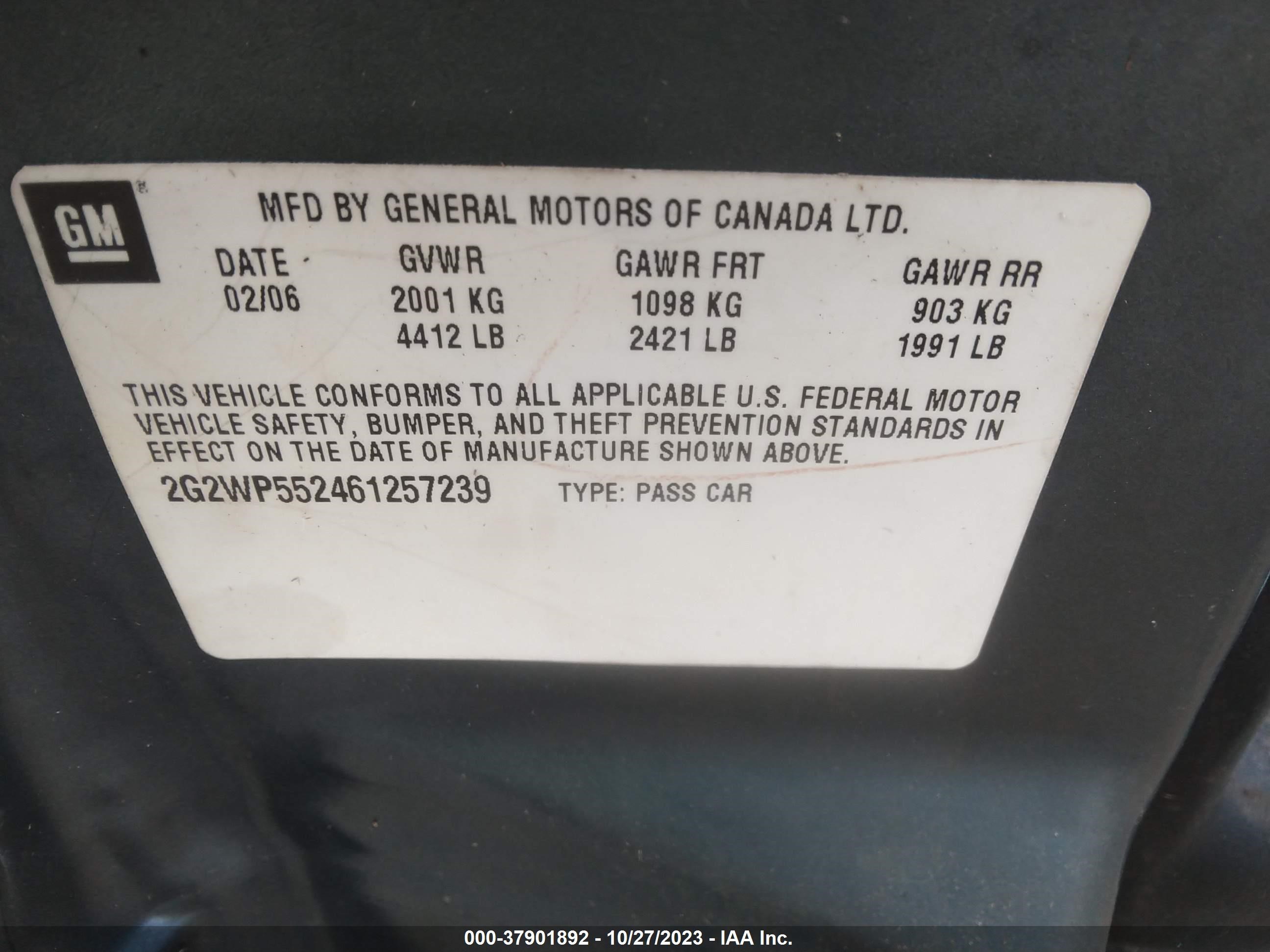 Photo 8 VIN: 2G2WP552461257239 - PONTIAC GRAND PRIX 