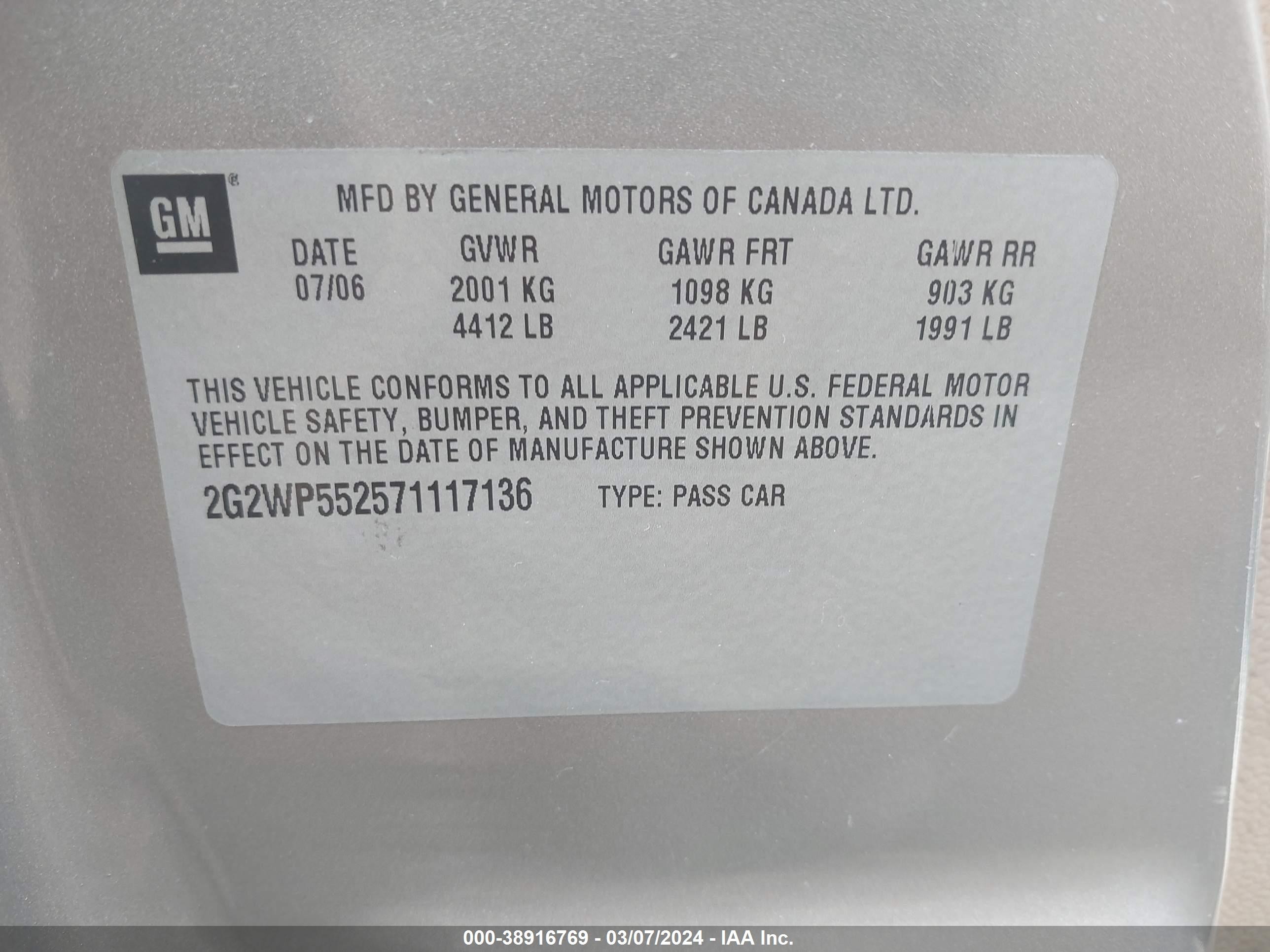 Photo 8 VIN: 2G2WP552571117136 - PONTIAC GRAND PRIX 