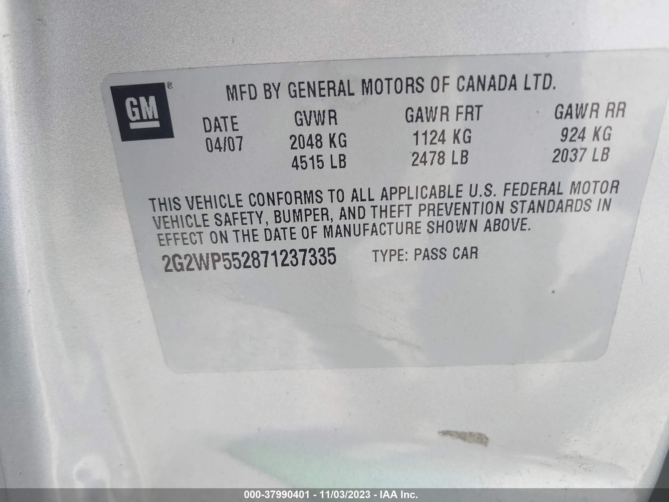 Photo 8 VIN: 2G2WP552871237335 - PONTIAC GRAND PRIX 