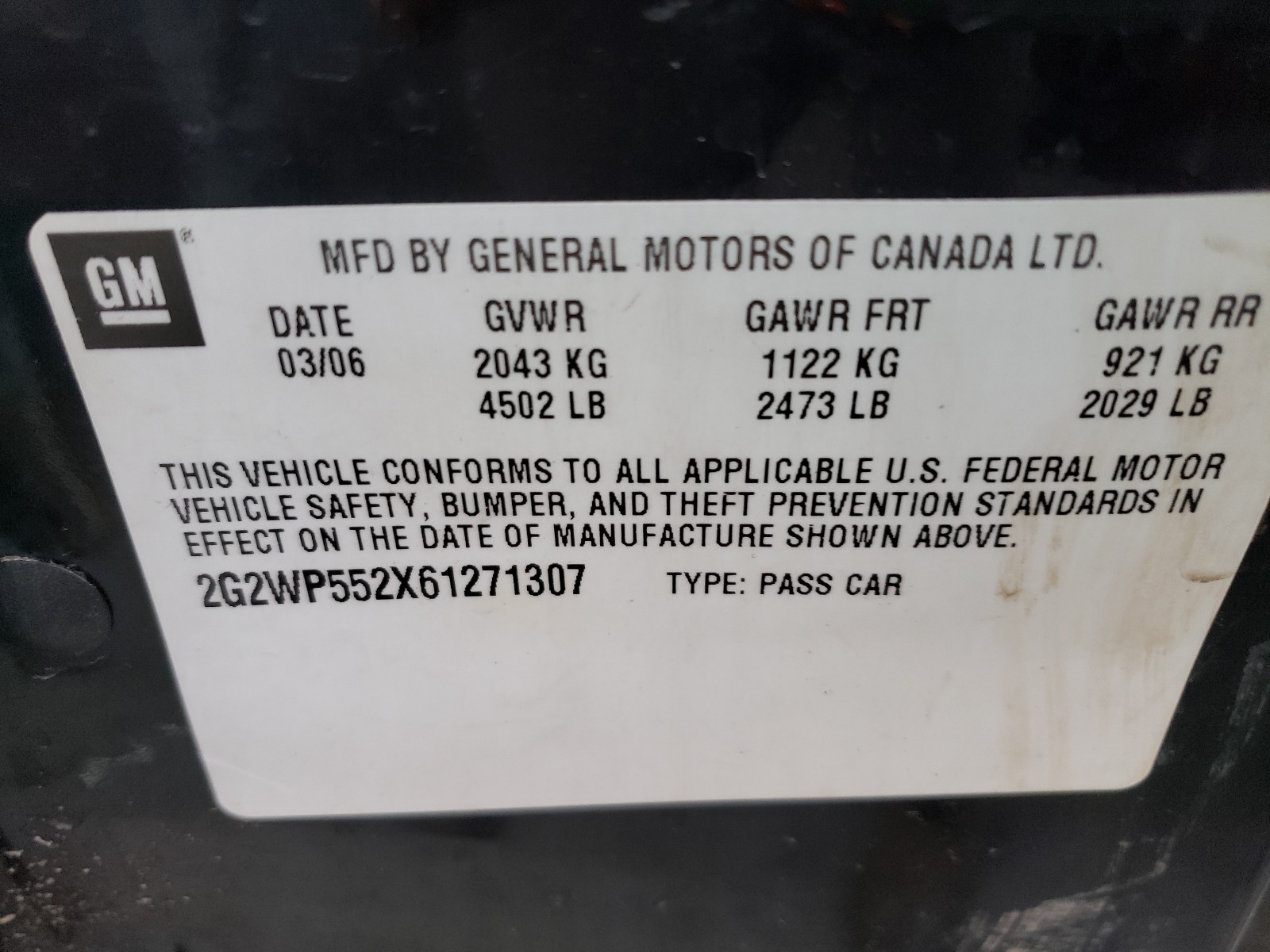 Photo 9 VIN: 2G2WP552X61271307 - PONTIAC GRAND PRIX 