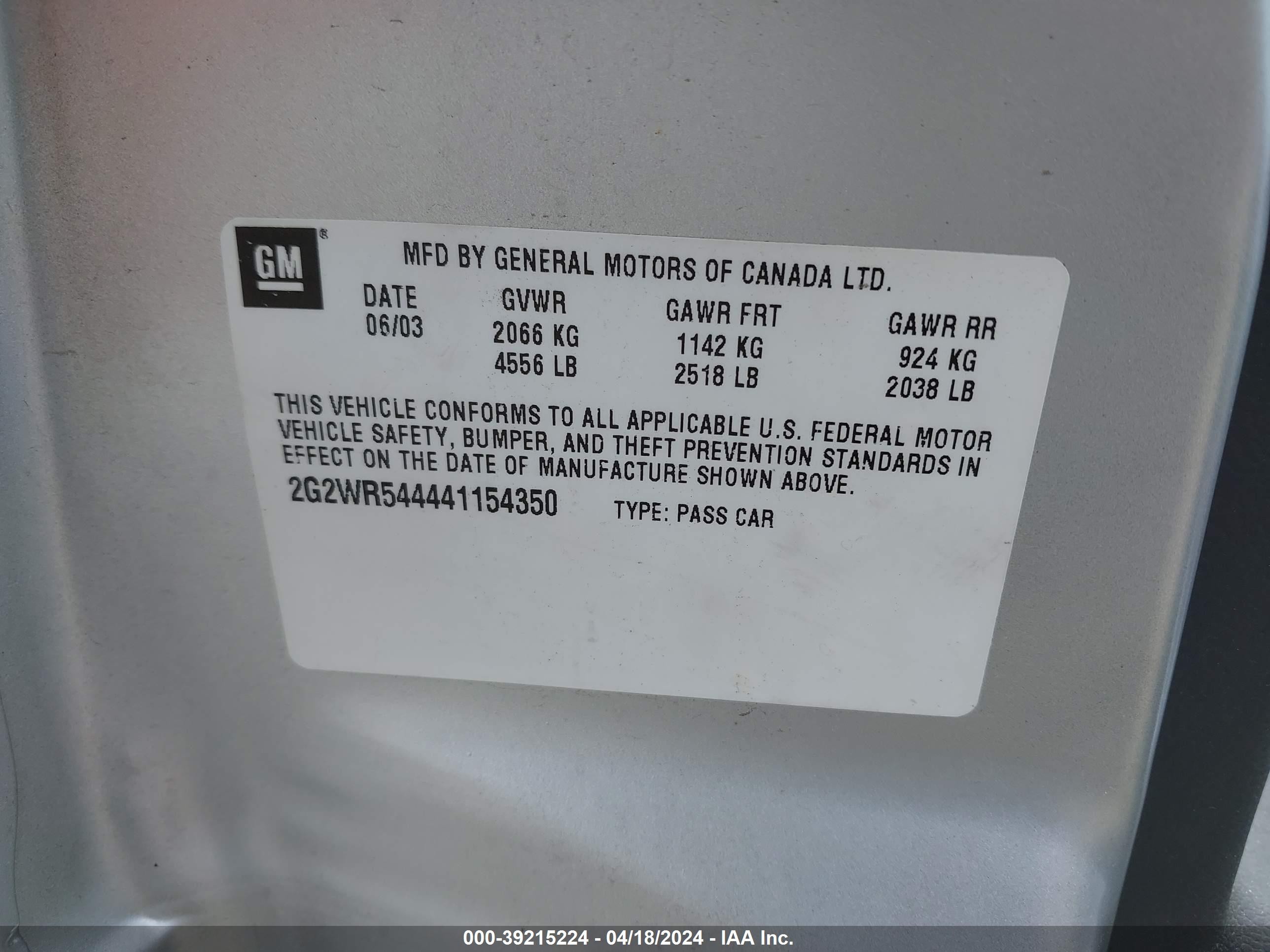 Photo 8 VIN: 2G2WR544441154350 - PONTIAC GRAND PRIX 