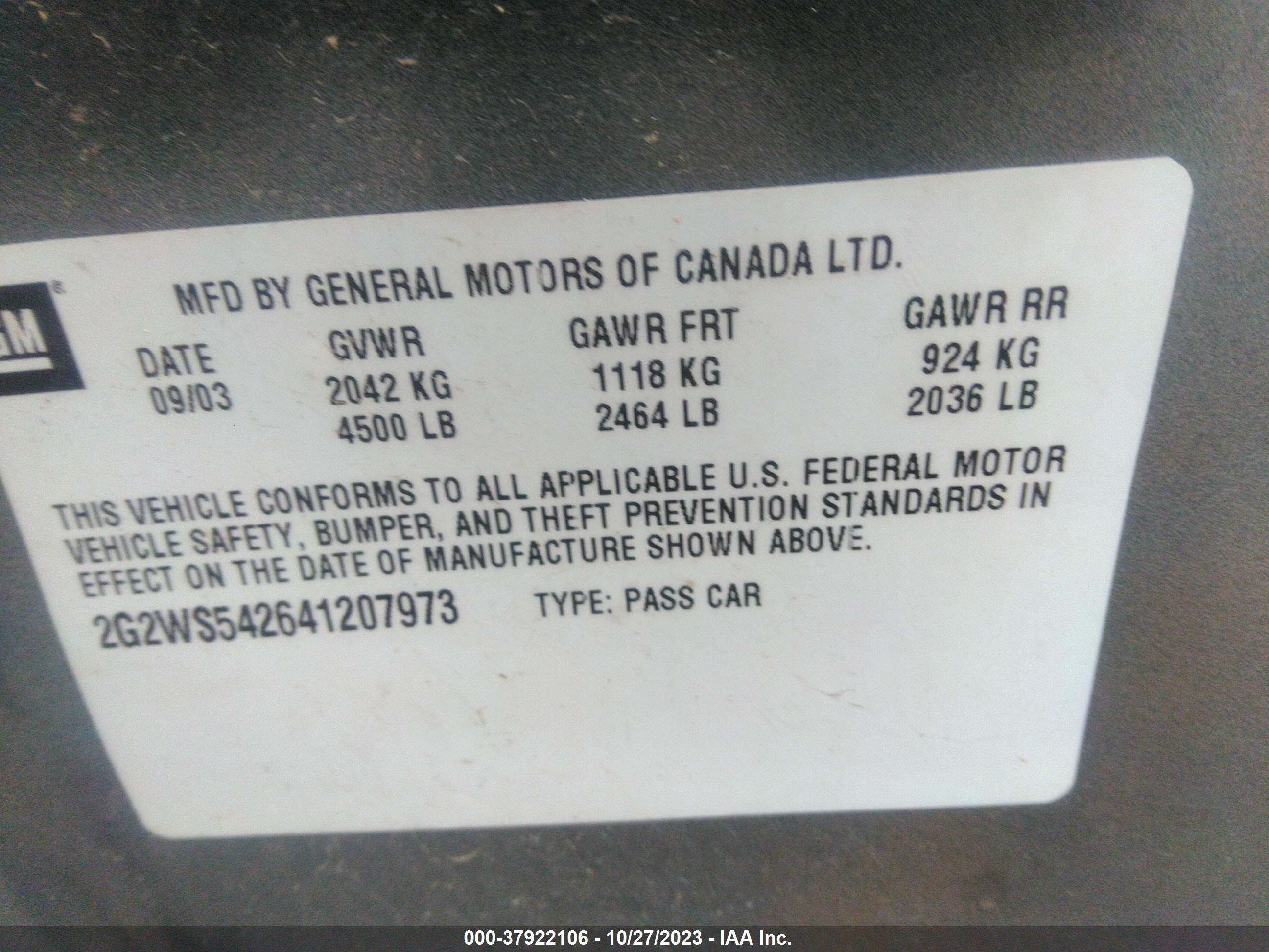 Photo 8 VIN: 2G2WS542641207973 - PONTIAC GRAND PRIX 