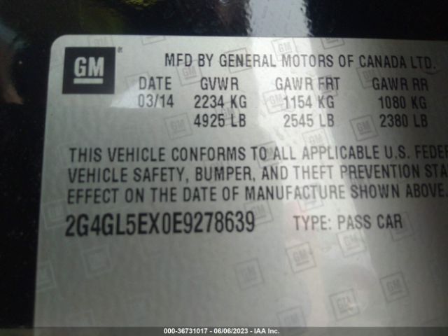 Photo 8 VIN: 2G4GL5EX0E9278639 - BUICK REGAL 