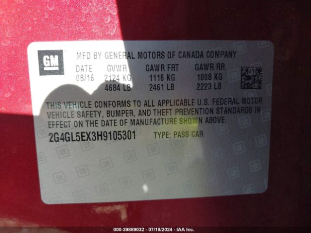 Photo 8 VIN: 2G4GL5EX3H9105301 - BUICK REGAL 