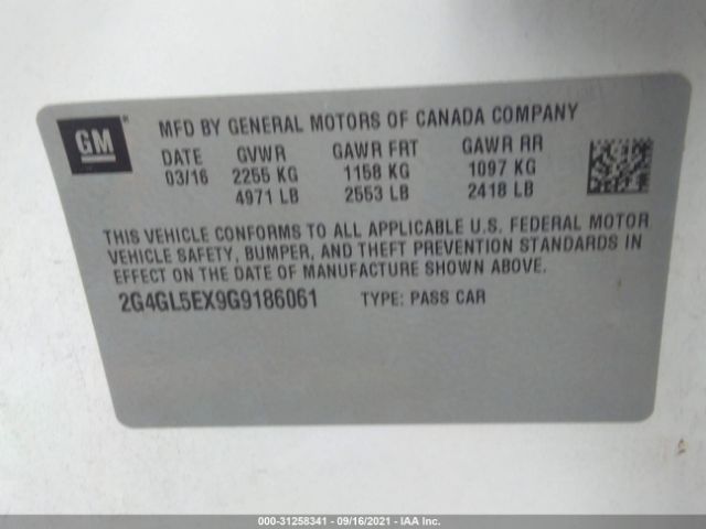 Photo 8 VIN: 2G4GL5EX9G9186061 - BUICK REGAL 