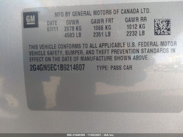 Photo 8 VIN: 2G4GN5EC1B9214807 - BUICK REGAL 