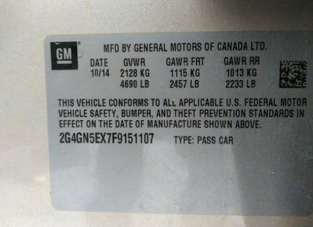 Photo 8 VIN: 2G4GN5EX7F9151107 - BUICK REGAL 