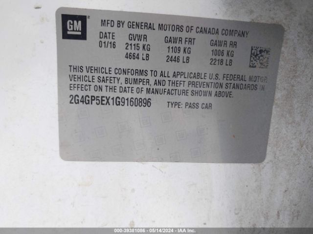 Photo 8 VIN: 2G4GP5EX1G9160896 - BUICK REGAL 