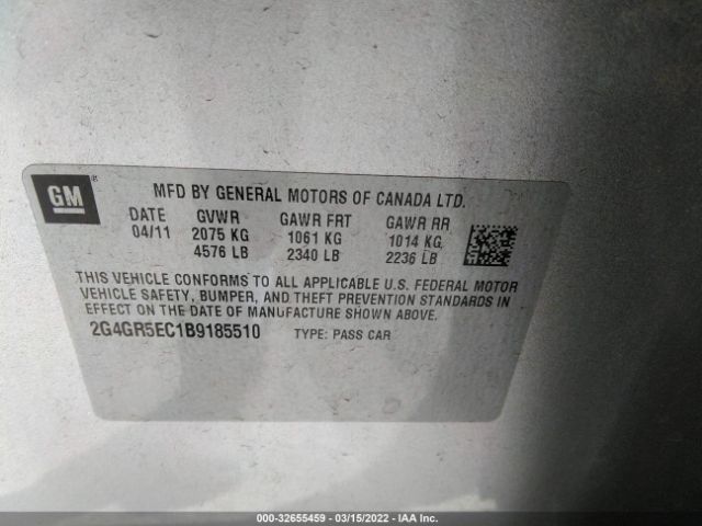 Photo 8 VIN: 2G4GR5EC1B9185510 - BUICK REGAL 