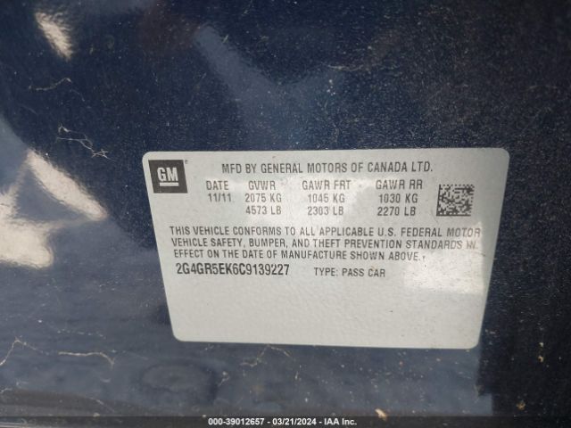 Photo 8 VIN: 2G4GR5EK6C9139227 - BUICK REGAL 