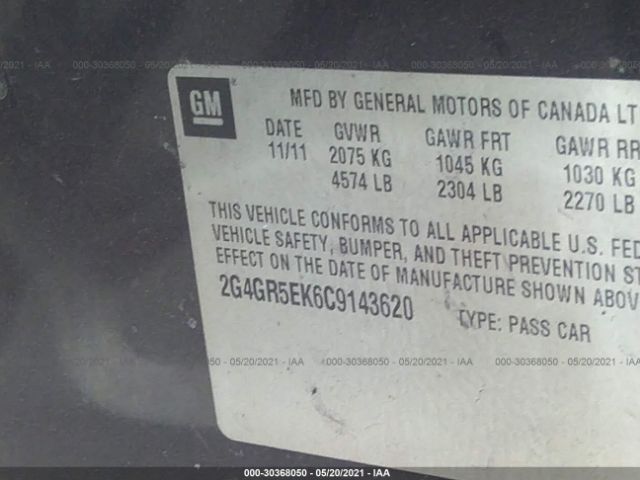 Photo 8 VIN: 2G4GR5EK6C9143620 - BUICK REGAL 