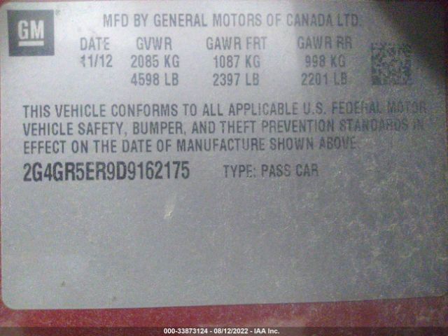 Photo 8 VIN: 2G4GR5ER9D9162175 - BUICK REGAL 