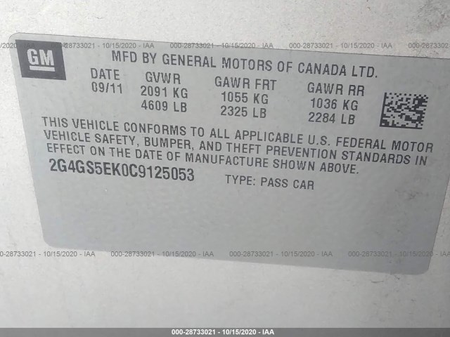 Photo 8 VIN: 2G4GS5EK0C9125053 - BUICK REGAL 