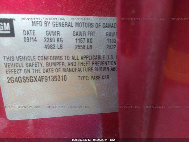 Photo 8 VIN: 2G4GS5GX4F9135310 - BUICK REGAL 