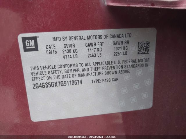 Photo 8 VIN: 2G4GS5GX7G9113674 - BUICK REGAL 