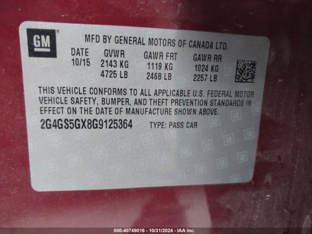 Photo 8 VIN: 2G4GS5GX8G9125364 - BUICK REGAL 