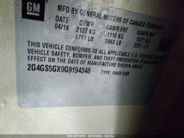 Photo 8 VIN: 2G4GS5GX9G9194340 - BUICK REGAL 