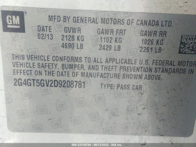 Photo 8 VIN: 2G4GT5GV2D9208781 - BUICK REGAL 