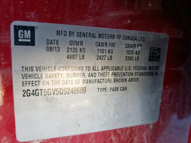 Photo 9 VIN: 2G4GT5GV5D9248689 - BUICK REGAL PREM 