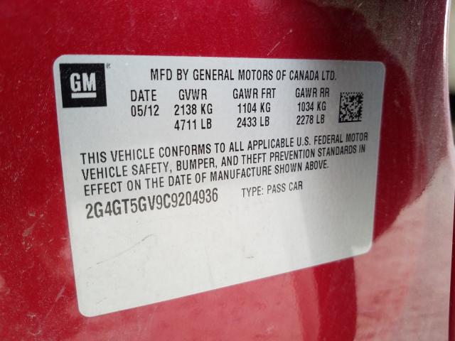 Photo 9 VIN: 2G4GT5GV9C9204936 - BUICK REGAL PREM 