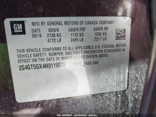 Photo 8 VIN: 2G4GT5GX4H9119575 - BUICK REGAL 