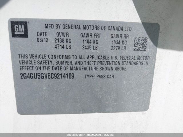 Photo 8 VIN: 2G4GU5GV6C9214109 - BUICK REGAL 