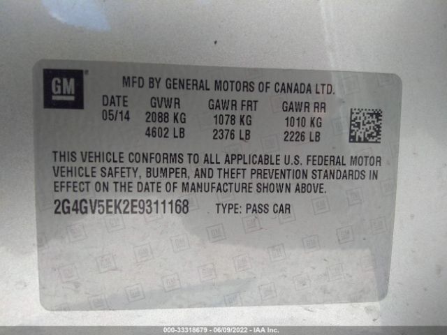 Photo 8 VIN: 2G4GV5EK2E9311168 - BUICK REGAL 