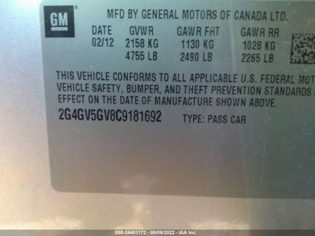 Photo 8 VIN: 2G4GV5GV8C9181692 - BUICK REGAL 