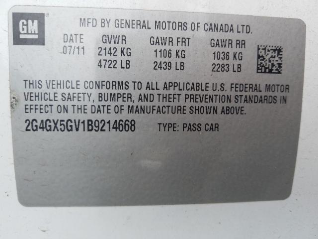 Photo 9 VIN: 2G4GX5GV1B9214668 - BUICK REGAL CXL 