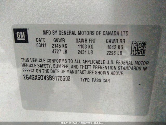 Photo 8 VIN: 2G4GX5GV3B9175503 - BUICK REGAL 