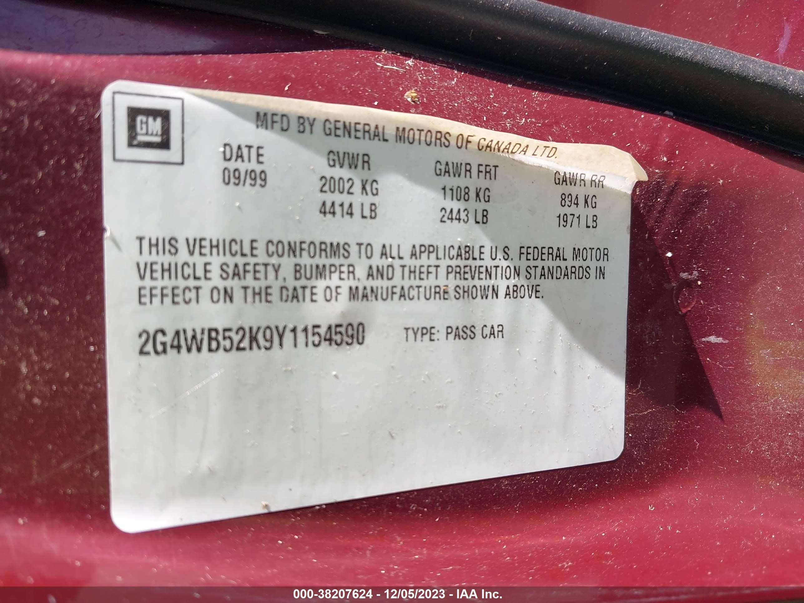 Photo 8 VIN: 2G4WB52K9Y1154590 - BUICK REGAL 