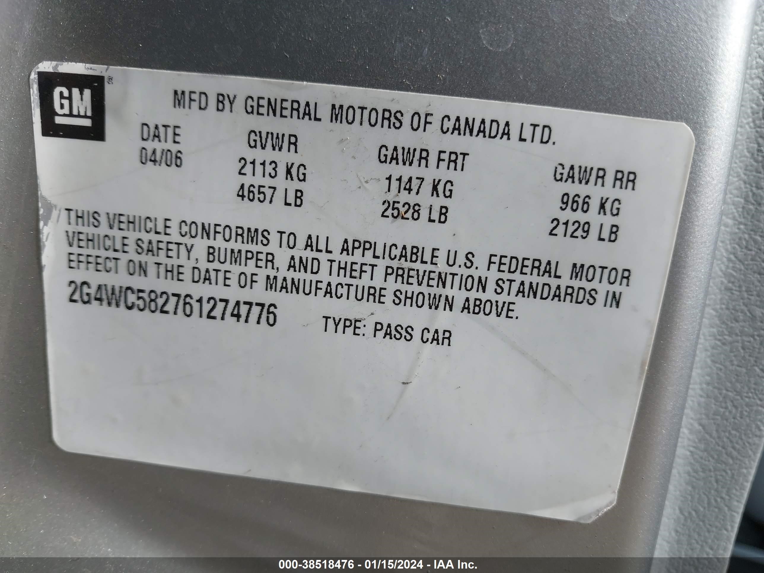 Photo 8 VIN: 2G4WC582761274776 - BUICK LACROSSE 