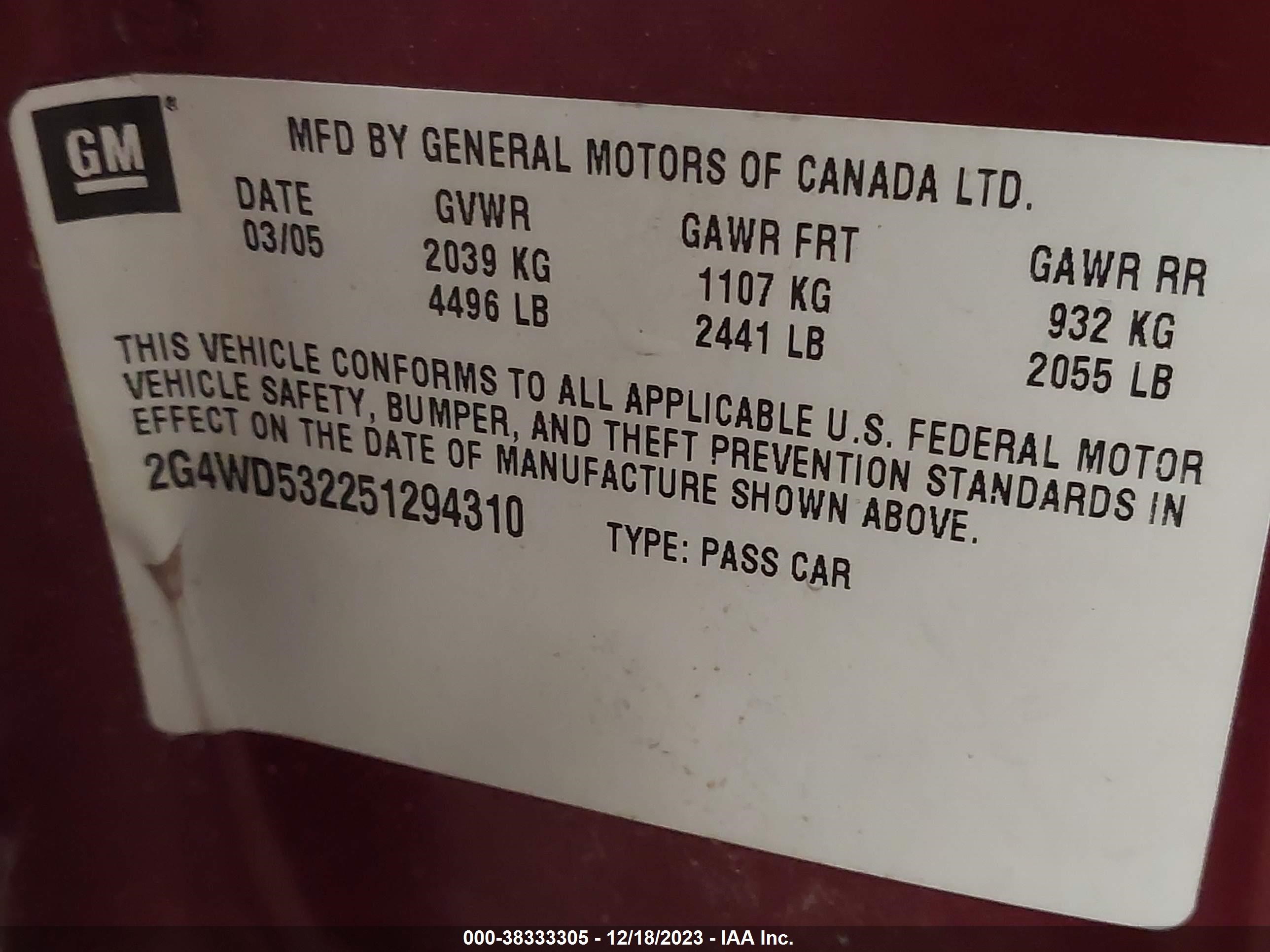 Photo 8 VIN: 2G4WD532251294310 - BUICK LACROSSE 