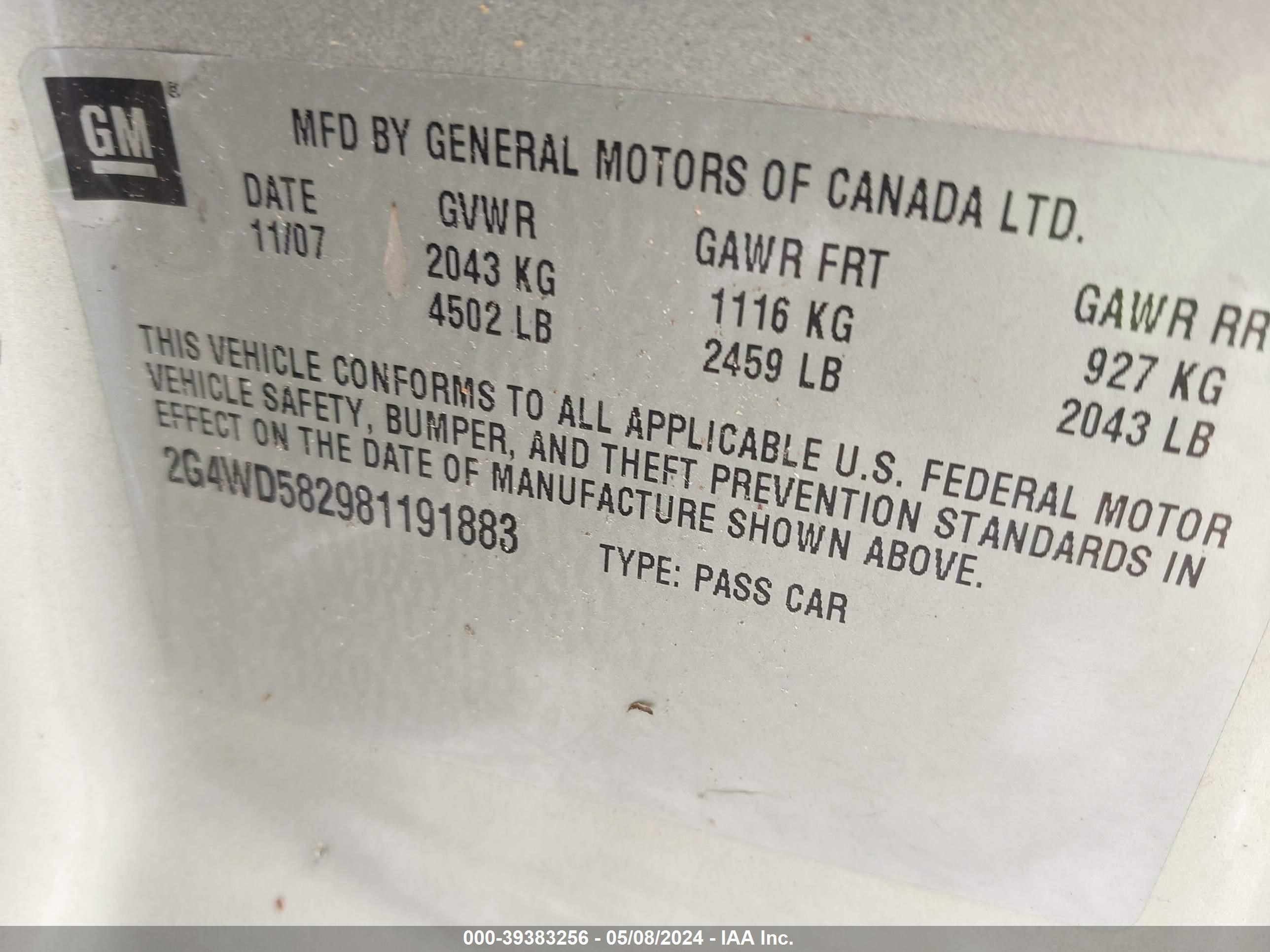 Photo 8 VIN: 2G4WD582981191883 - BUICK LACROSSE 