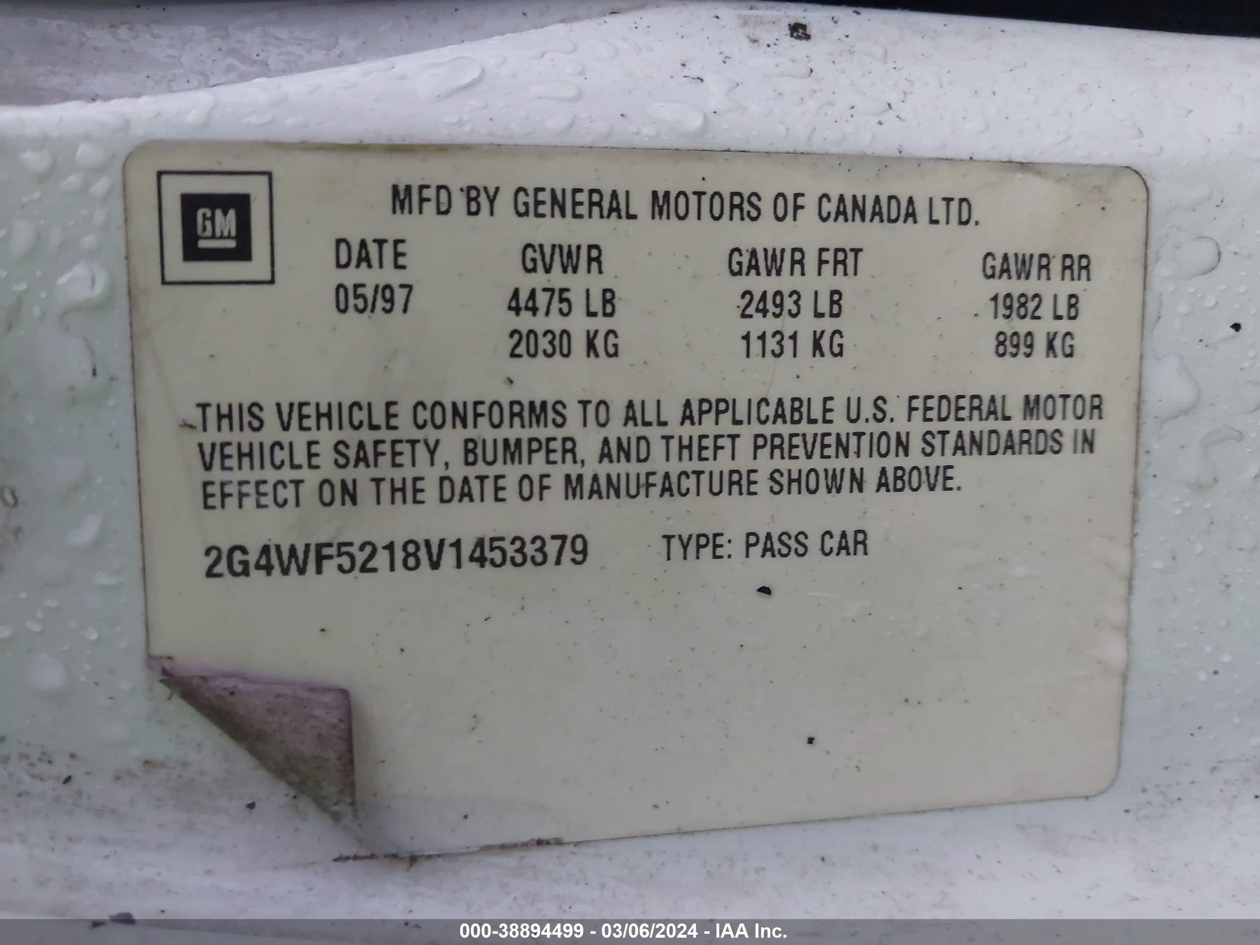 Photo 8 VIN: 2G4WF5218V1453379 - BUICK REGAL 