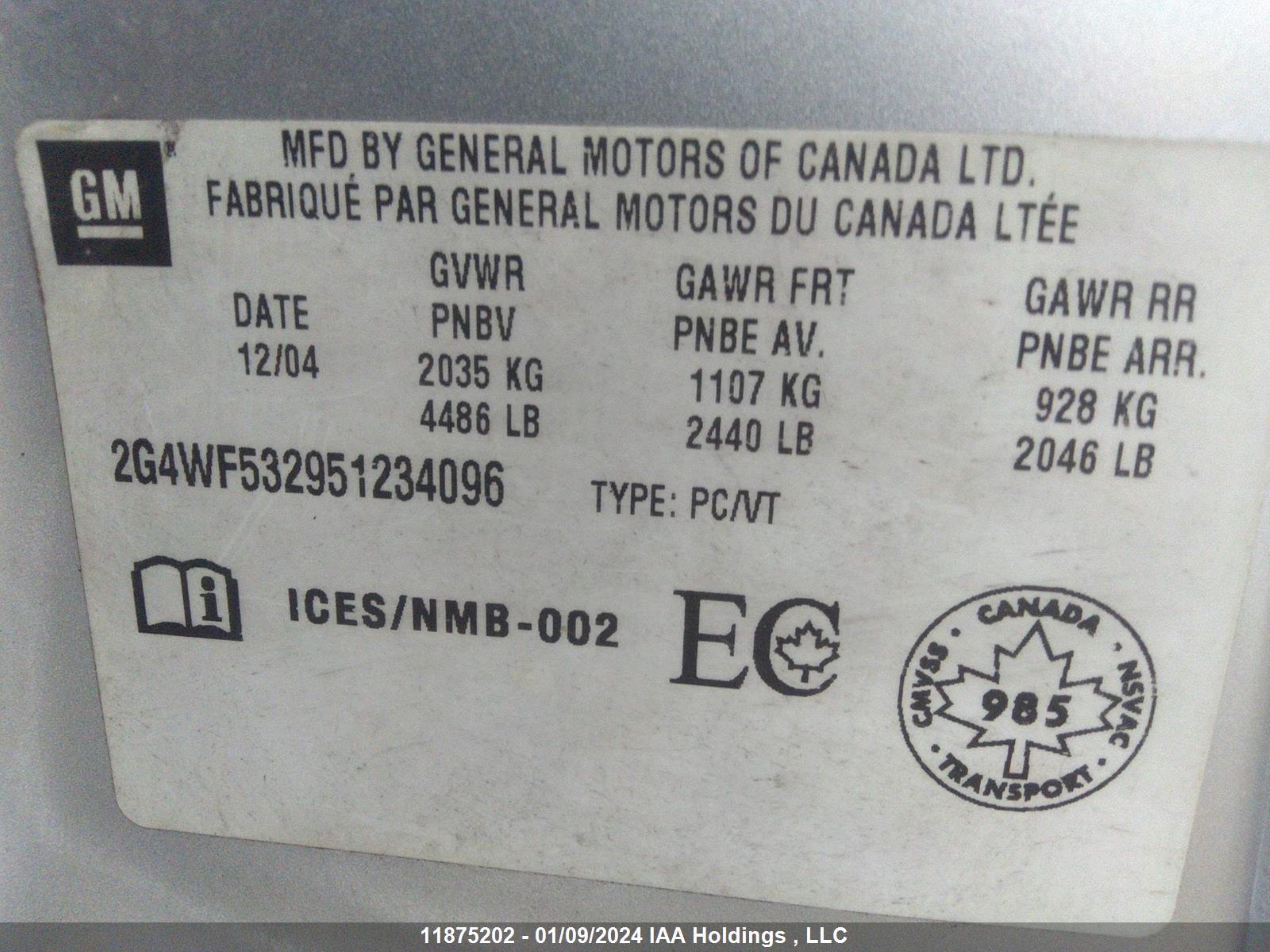 Photo 8 VIN: 2G4WF532951234096 - BUICK ALLURE 