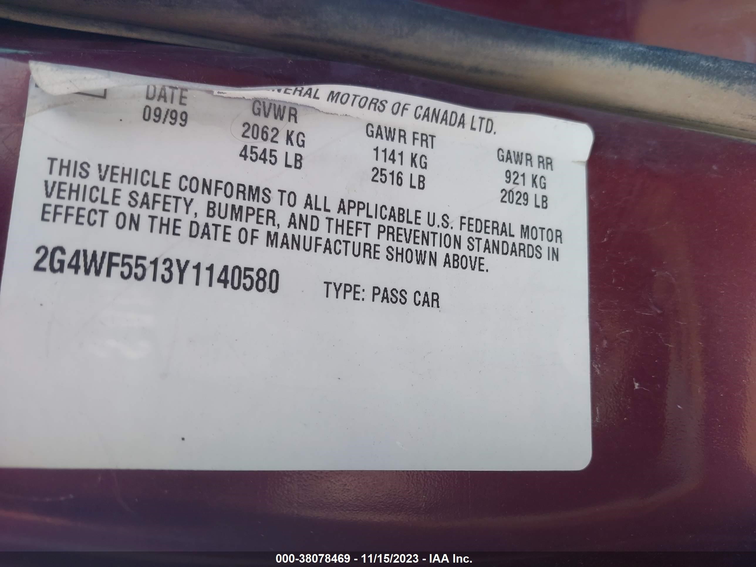 Photo 8 VIN: 2G4WF5513Y1140580 - BUICK REGAL 