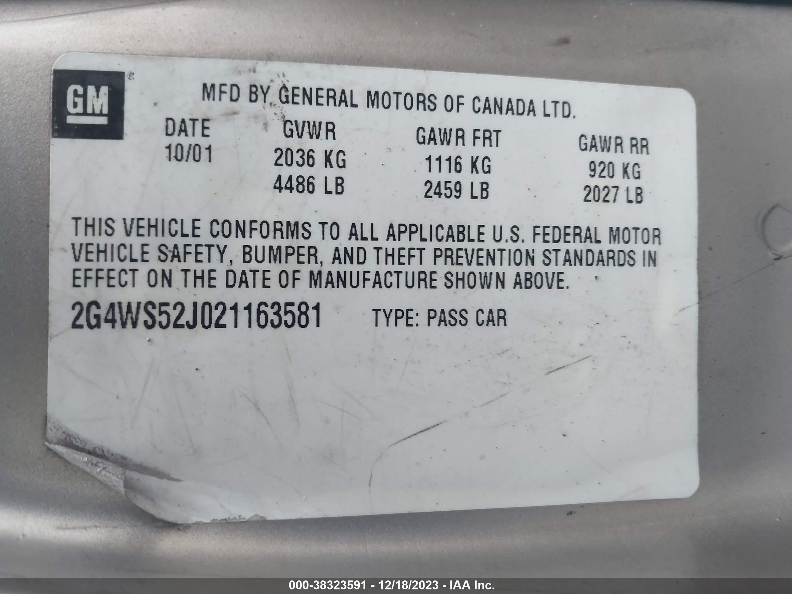 Photo 8 VIN: 2G4WS52J021163581 - BUICK CENTURY 