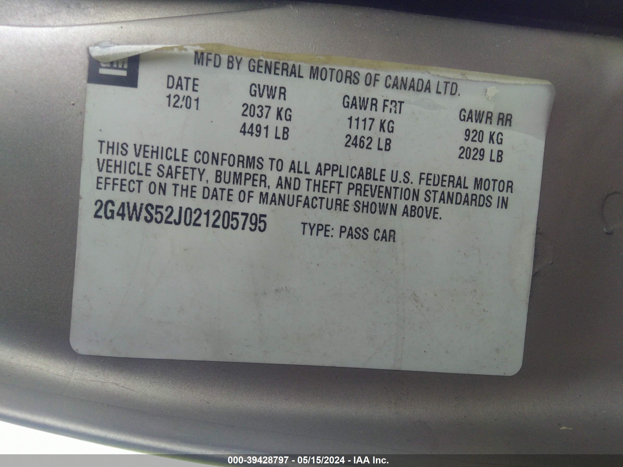 Photo 8 VIN: 2G4WS52J021205795 - BUICK CENTURY 