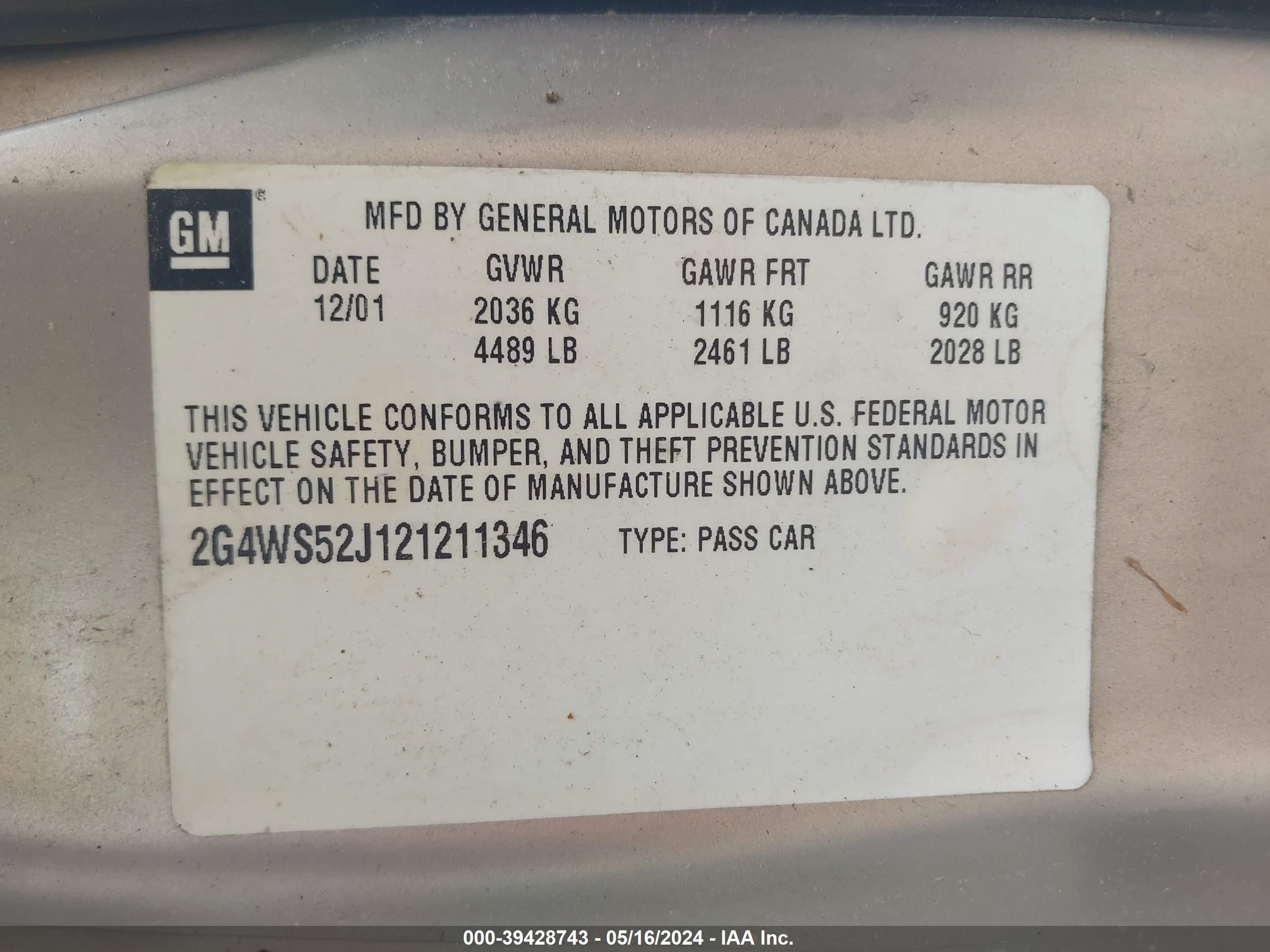 Photo 8 VIN: 2G4WS52J121211346 - BUICK CENTURY 