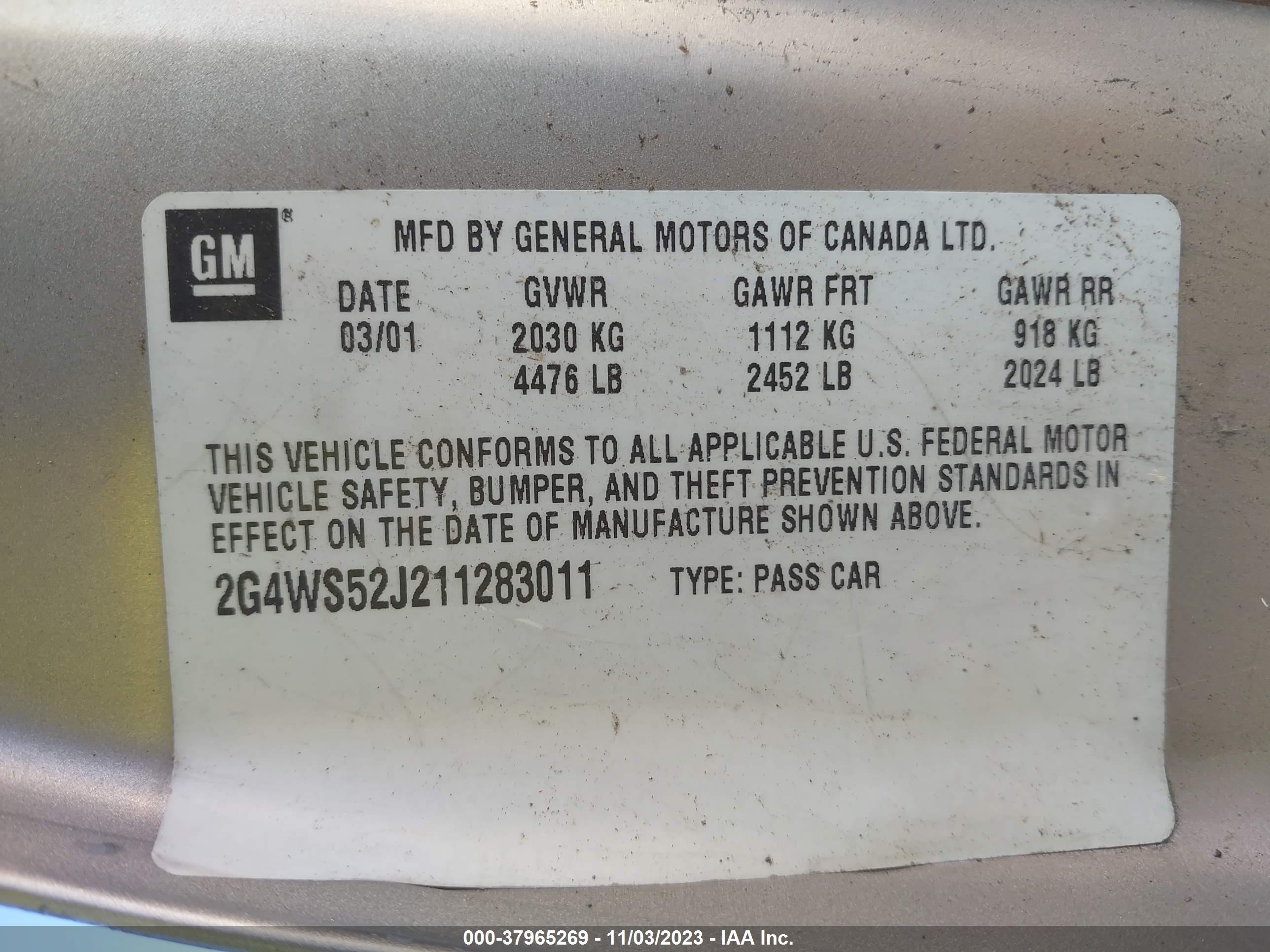 Photo 8 VIN: 2G4WS52J211283011 - BUICK CENTURY 