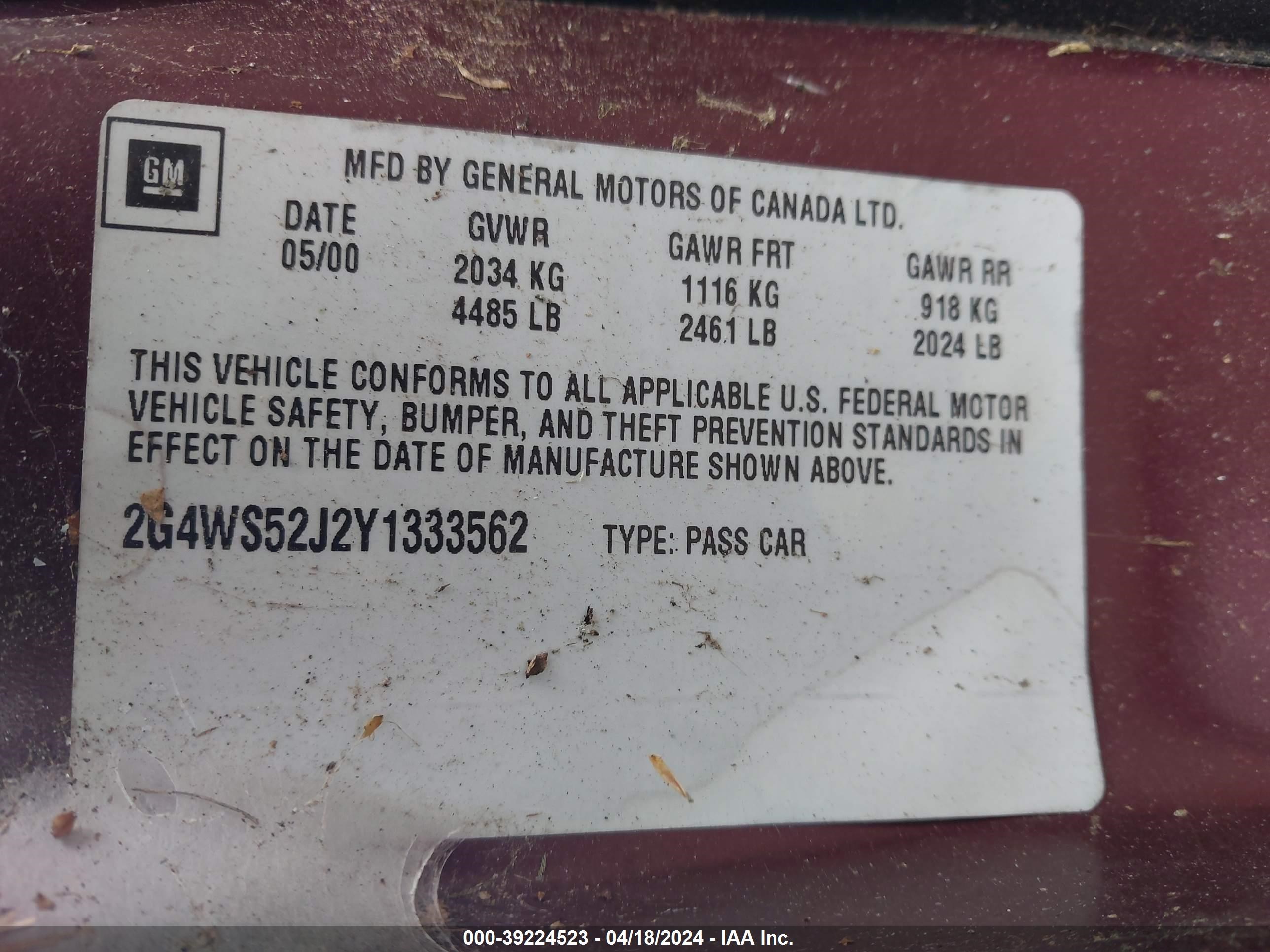 Photo 8 VIN: 2G4WS52J2Y1333562 - BUICK CENTURY 