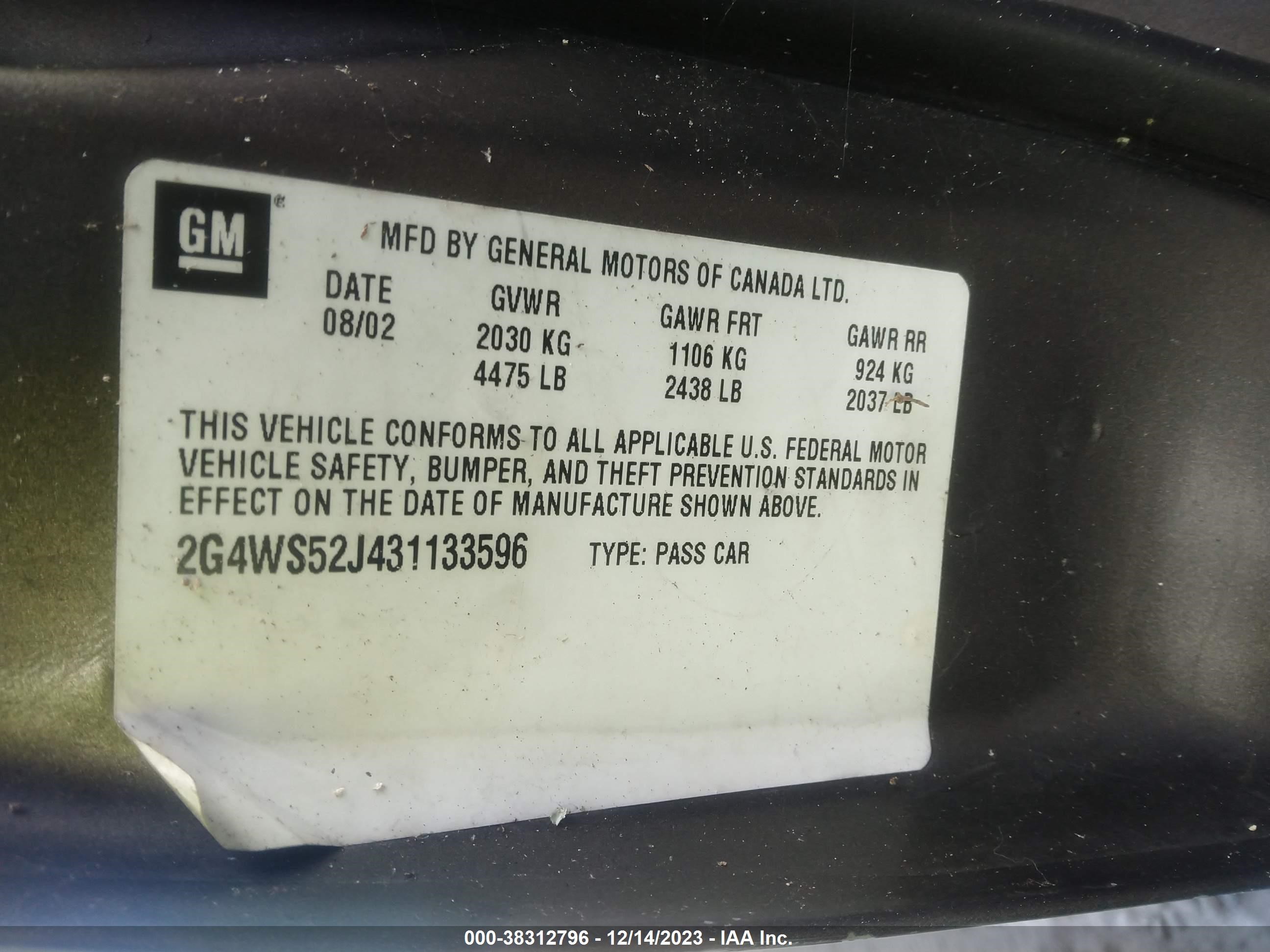 Photo 8 VIN: 2G4WS52J431133596 - BUICK CENTURY 