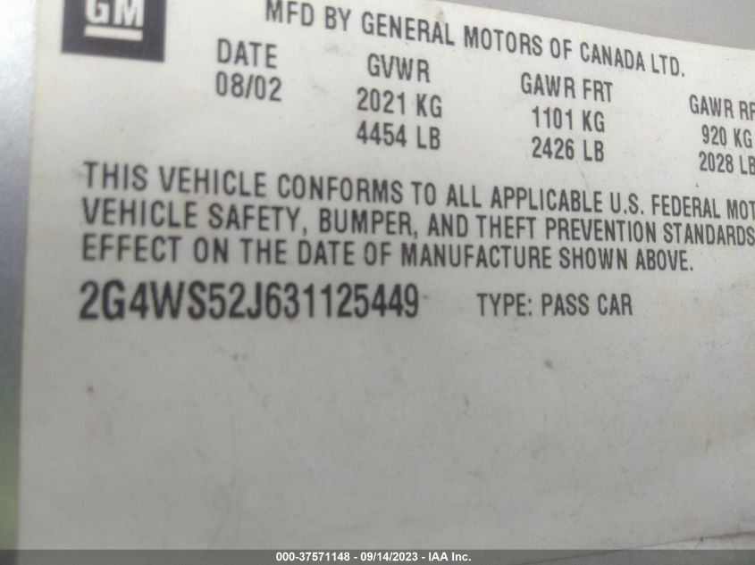 Photo 8 VIN: 2G4WS52J631125449 - BUICK CENTURY 