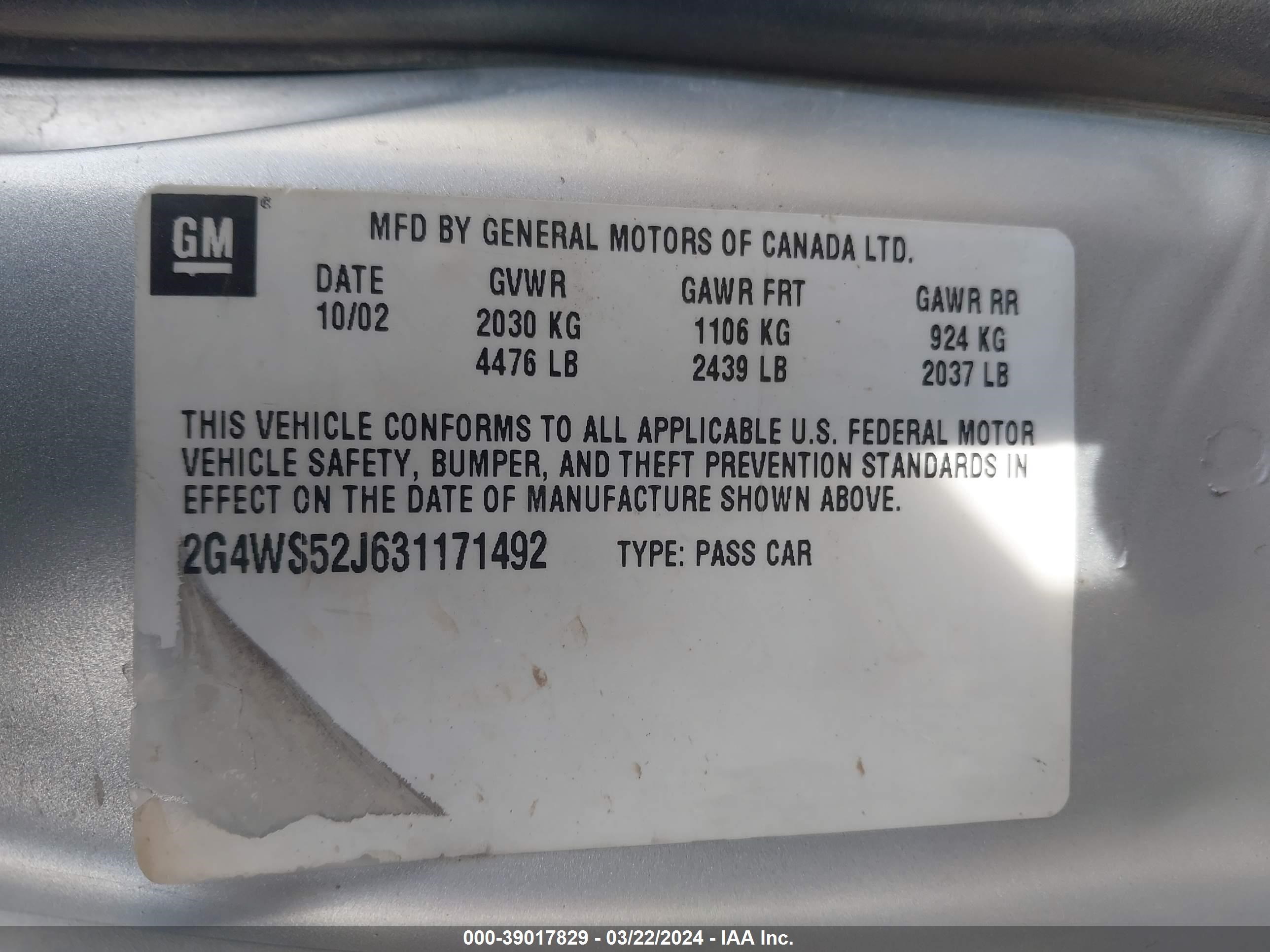 Photo 8 VIN: 2G4WS52J631171492 - BUICK CENTURY 