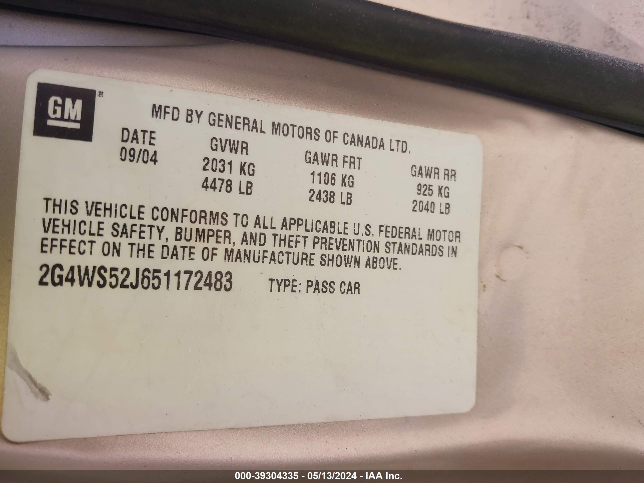 Photo 8 VIN: 2G4WS52J651172483 - BUICK CENTURY 