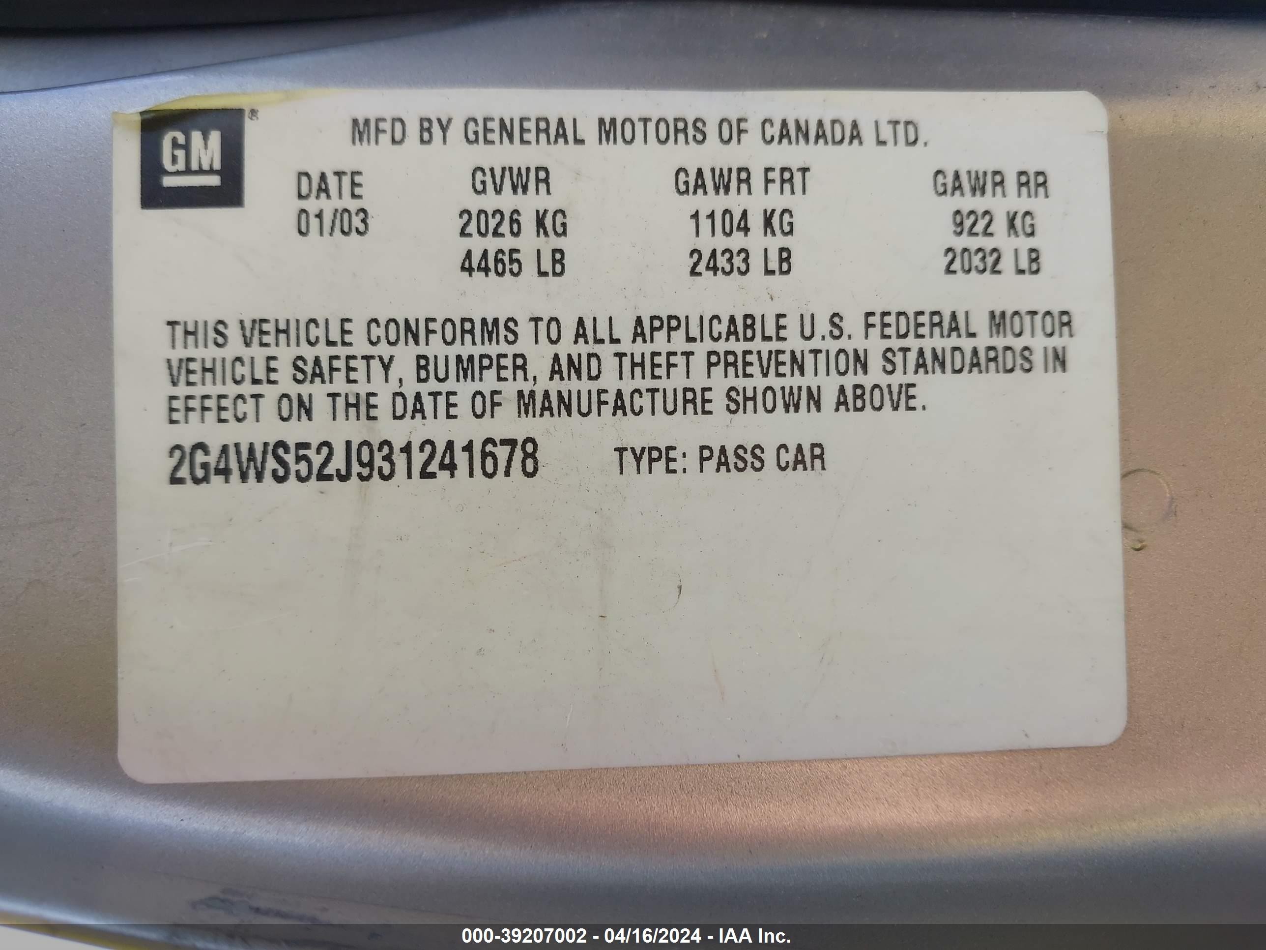 Photo 8 VIN: 2G4WS52J931241678 - BUICK CENTURY 